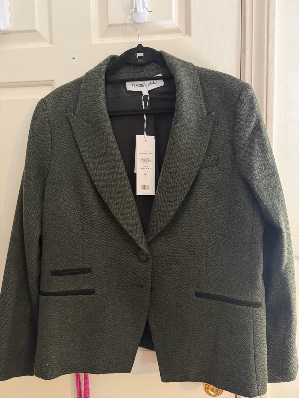 Veronica Beard Somner Dickie Olive Green Blazer